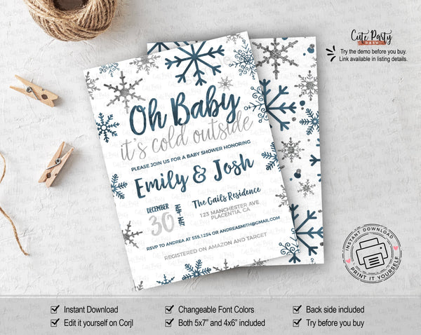 Baby It's Cold Outside Baby Shower Invitation Boy - Digital Download