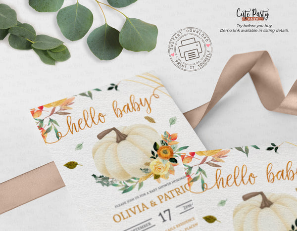 A Little Pumpkin is on The Way Baby Shower Invitation - Digital Download
