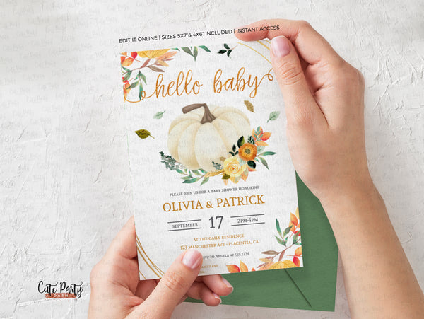 A Little Pumpkin is on The Way Baby Shower Invitation - Digital Download