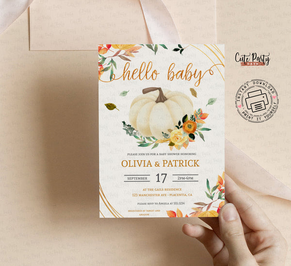A Little Pumpkin is on The Way Baby Shower Invitation - Digital Download