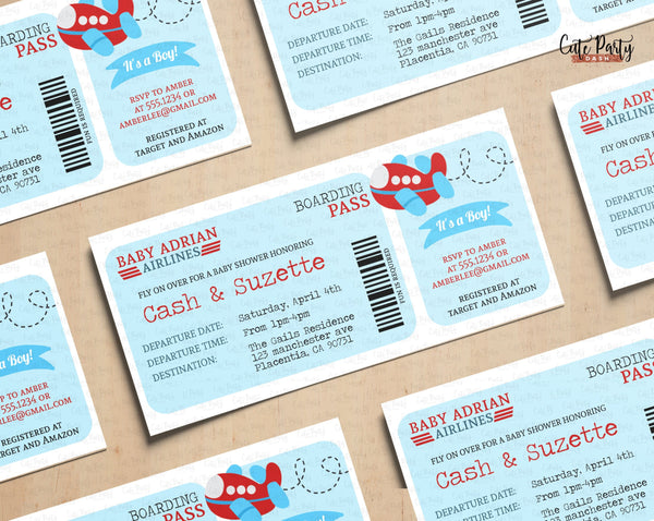 Airplane Baby Shower Boarding Pass Ticket Baby Shower Invitation