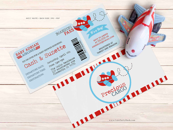 Airplane Baby Shower Boarding Pass Ticket Invitation - Digital Download