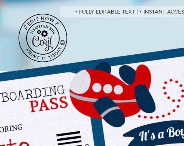 Editable Airplane Baby Shower Invitation Boarding Pass Ticket Invite Instant Download Airplane Boy Shower Printable Digital Template