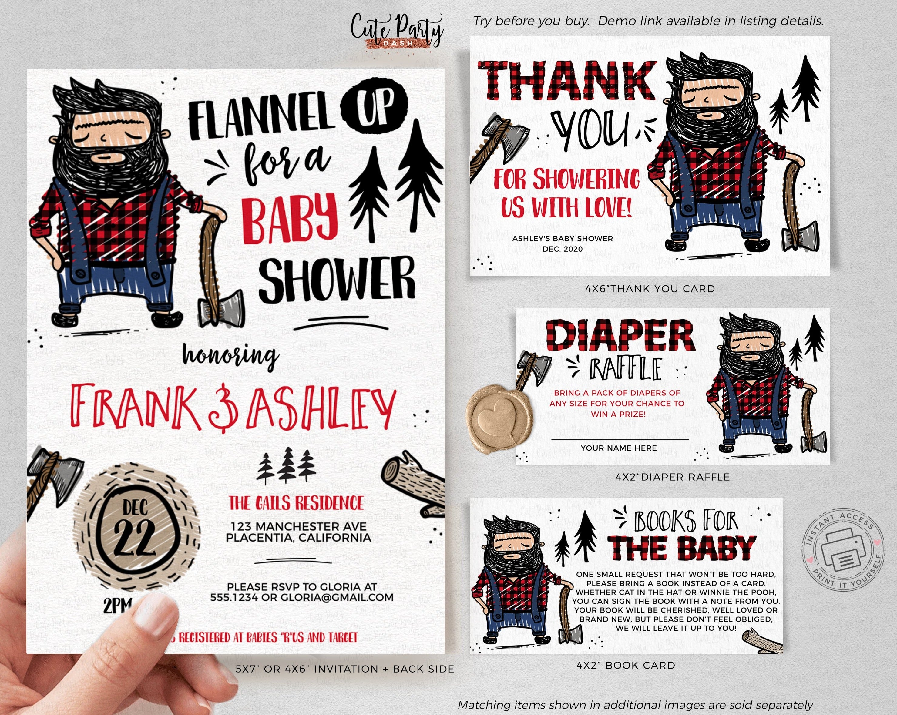 Lumberjack themed best sale baby shower invitations