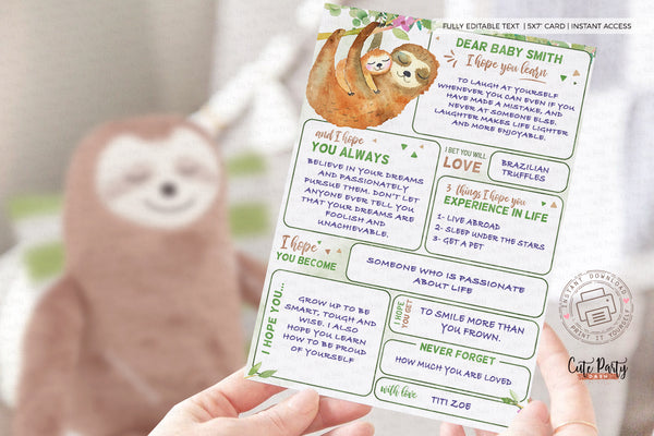 Watercolor Sloth Baby Shower Invitation - Digital Download