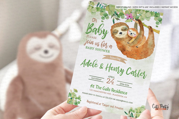 Sloth Baby Shower Wishes For Baby Card - Digital Download