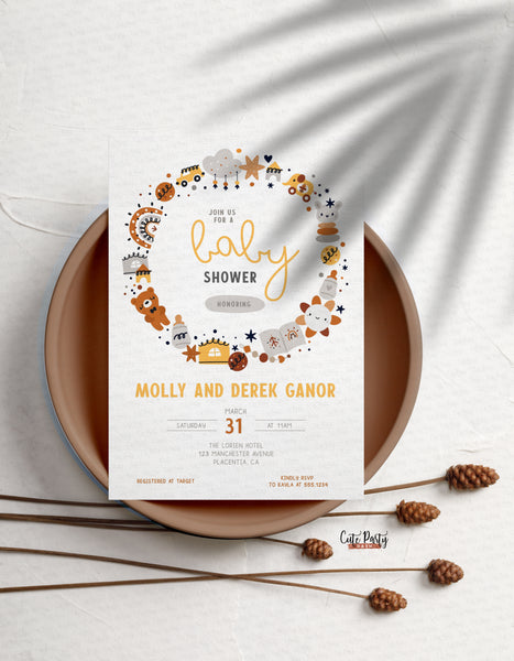 Boho Baby Boy Shower Invitation - Digital Download