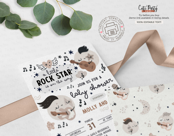 Little Rock Star Guitar Baby Shower Invitation - Digital Download