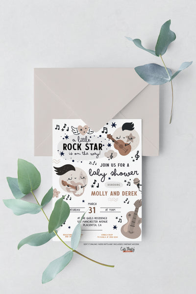 Little Rock Star Guitar Baby Shower Invitation - Digital Download