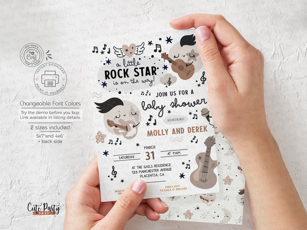Little Rock Star Guitar Baby Shower Invitation - Digital Download