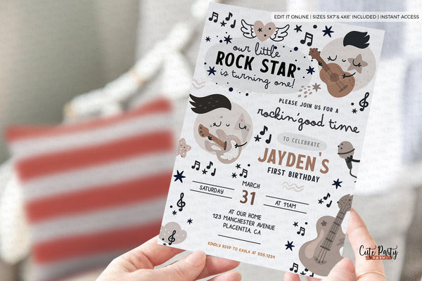 Little Rock Star Birthday Party Invitation - Digital Download