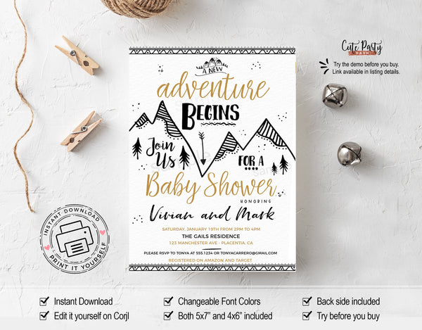 Adventure Awaits Baby Shower Invitation Boy - Digital Download - Cute Party Dash