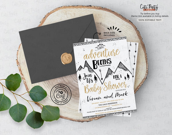Adventure Awaits Baby Shower Invitation Boy - Digital Download - Cute Party Dash