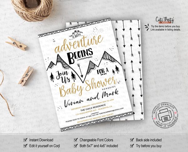 Adventure Awaits Baby Shower Invitation Boy - Digital Download - Cute Party Dash