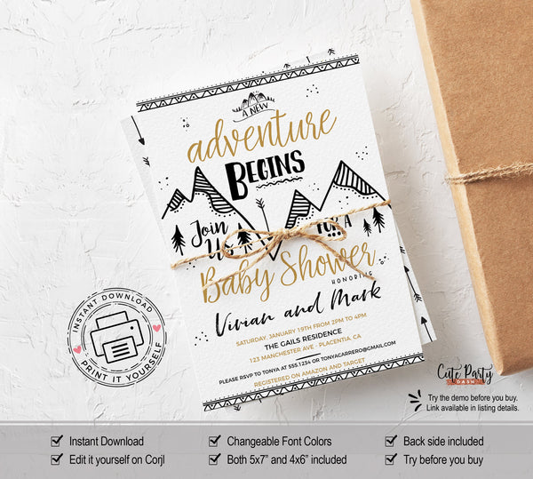 Adventure Awaits Baby Shower Invitation Boy - Digital Download - Cute Party Dash