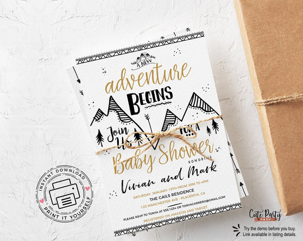Adventure Awaits Baby Shower Invitation Boy - Digital Download - Cute Party Dash