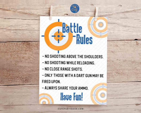 EDITABLE Nerf Birthday Party Printable Battle Rules Sign, Dart Gun birthday Party Signage, Dart War Rules Sign- Digital Download