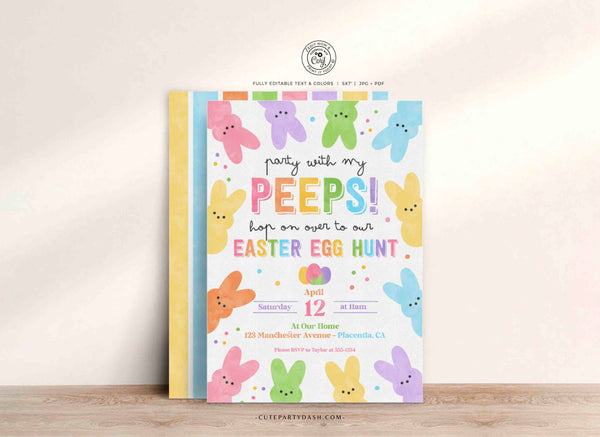 Easter Egg Hunt Invitation, Editable Party With My Peeps Printable Invite, Spring Easter Peeps Egg Hunt Party - Instant Download