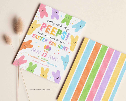Easter Egg Hunt Invitation, Editable Party With My Peeps Printable Invite, Spring Easter Peeps Egg Hunt Party - Instant Download