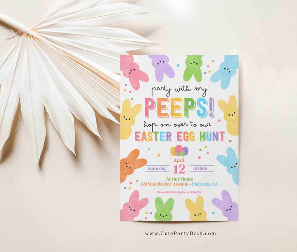 Easter Egg Hunt Invitation, Editable Party With My Peeps Printable Invite, Spring Easter Peeps Egg Hunt Party - Instant Download