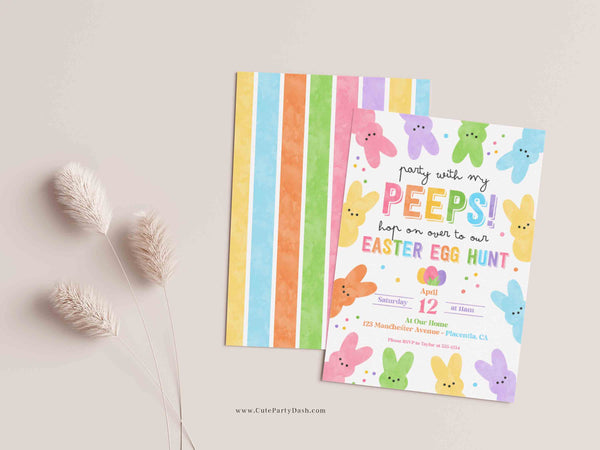 Easter Egg Hunt Invitation, Editable Party With My Peeps Printable Invite, Spring Easter Peeps Egg Hunt Party - Instant Download