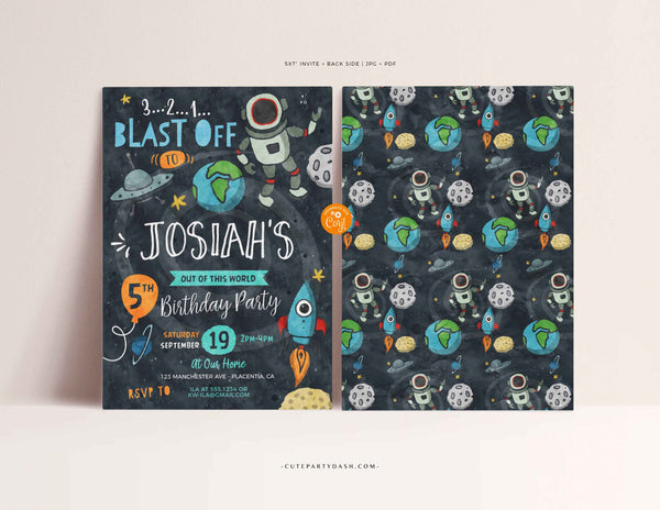 Astronaut Space Birthday invitation Template, EDITABLE Outer space birthday invite, First Trip Around The Sun - Digital Download
