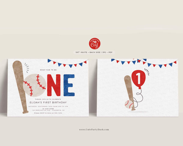 Editable Baseball First Birthday Party invitation - Instant Download