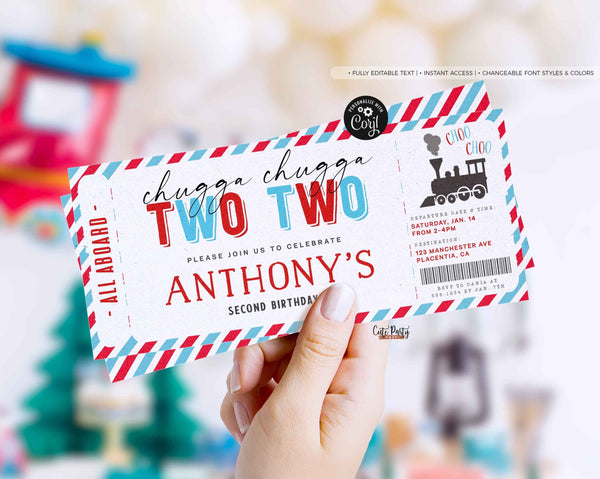 EDITABLE Chugga Chugga Choo choo Train Birthday Party ticket invitation - Instant Download