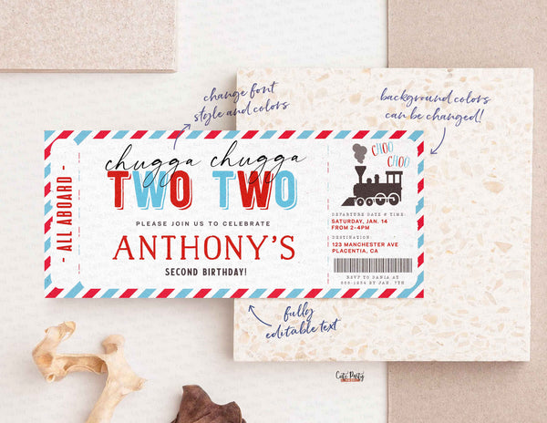 EDITABLE Chugga Chugga Choo choo Train Birthday Party ticket invitation - Instant Download