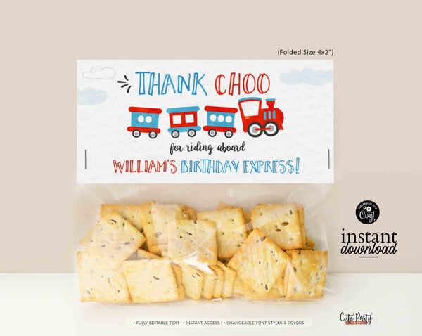 EDITABLE Chugga Chugga Choo choo Train Birthday Party bag toppers