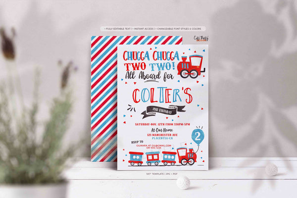 EDITABLE Chugga Chugga Choo choo Train Birthday Party invitation Template- Instant Download