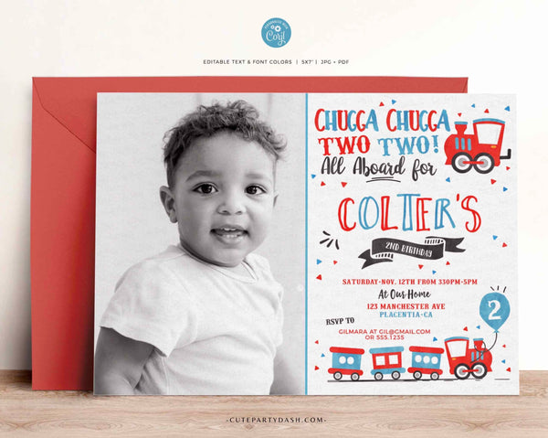 EDITABLE Chugga Chugga Choo choo Train Birthday Party Photo invitation Template- Instant Download