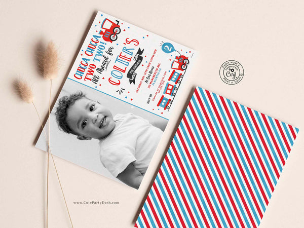 EDITABLE Chugga Chugga Choo choo Train Birthday Party Photo invitation Template- Instant Download