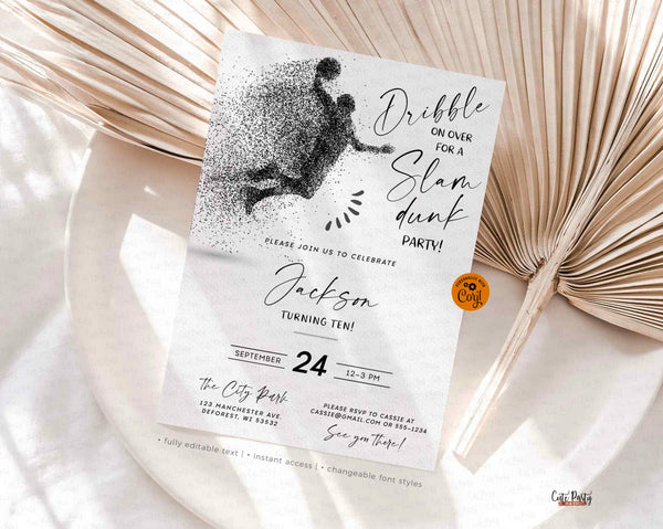 Editable Basketball Birthday invitation, Minimalist Sport All Star Sports Modern Slam Dunk Birthday Party printable invite INSTANT DOWNLOAD