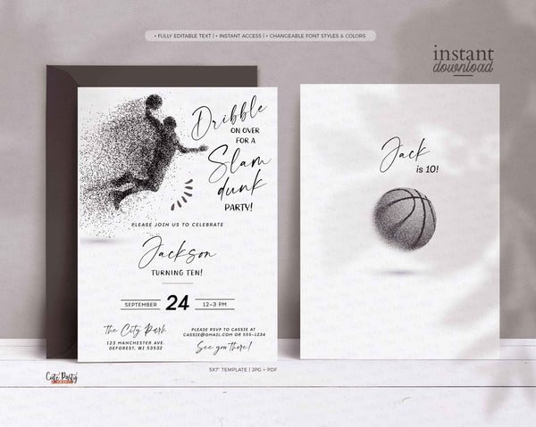 Editable Basketball Birthday invitation, Minimalist Sport All Star Sports Modern Slam Dunk Birthday Party printable invite INSTANT DOWNLOAD