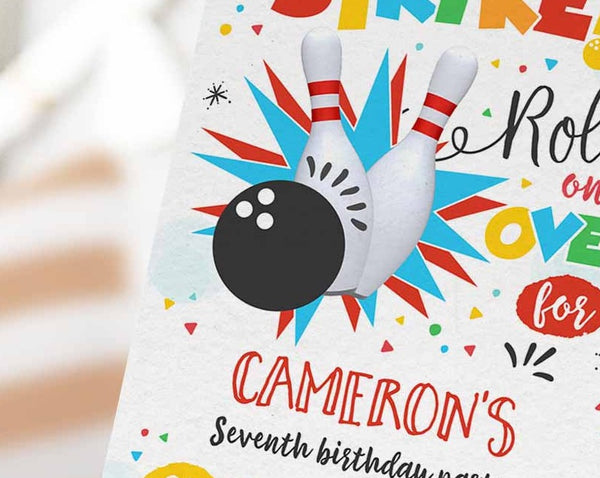 Editable Watercolor Bowling Birthday boy girl Invitation - Instant Download