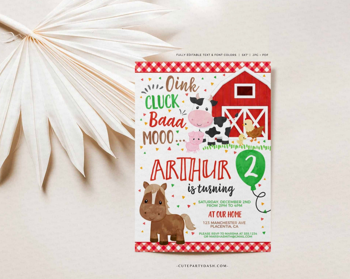 Red Barnyard Birthday Party Farm Invitation - Instant Download – Cute ...