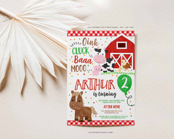 Red Barnyard Birthday Party Farm Invitation - Digital Download