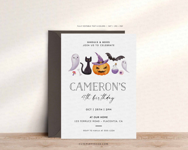 Modern Halloween Birthday Invitation - Digital Download