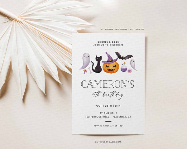 Modern Halloween Birthday invitation, Minimalist Halloween Party Editable Invitation, Watercolor Minimal Halloween 397 INSTANT DOWNLOAD