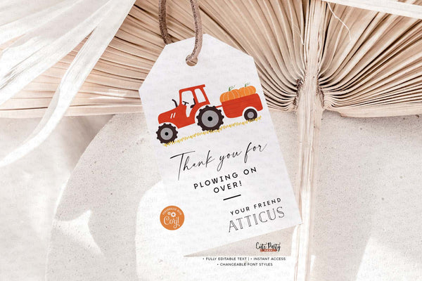 Red Tractor Pumpkin Birthday Party Invitation - Instant Download