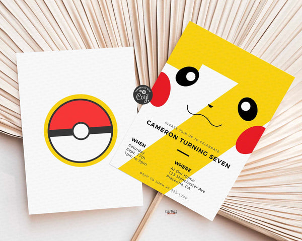 Modern Minimalist Pikachu Pokemon Birthday Invitation