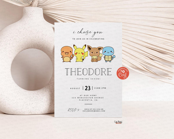 Modern Minimalist Pokemon Birthday Invitation