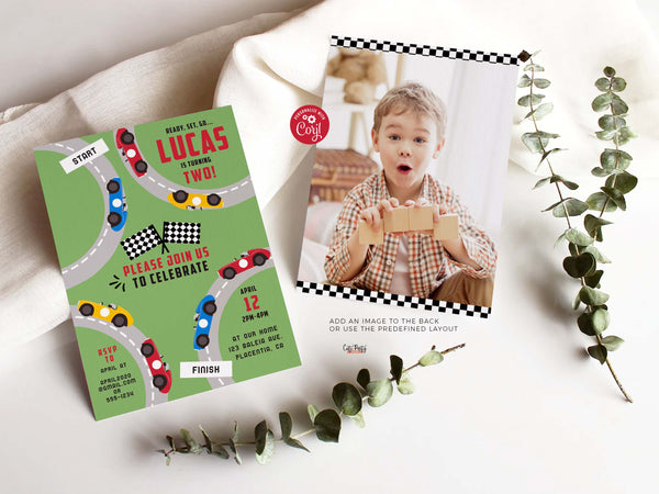 Vintage Racing Car Birthday Invitation - Digital Download