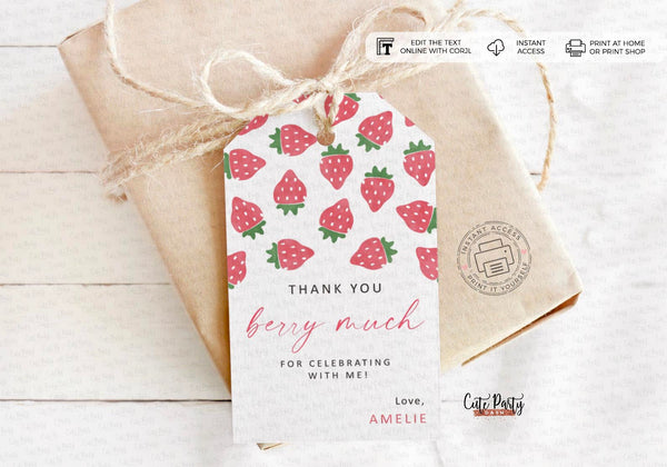 Strawberry Berry First Birthday Party invitation - Digital Download