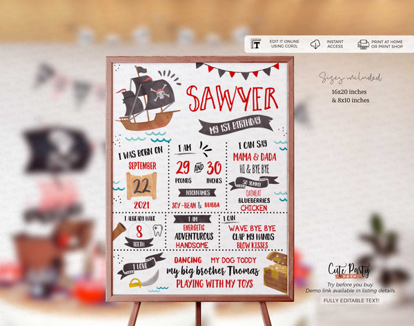 Pirate Birthday Party invitation - Digital Download