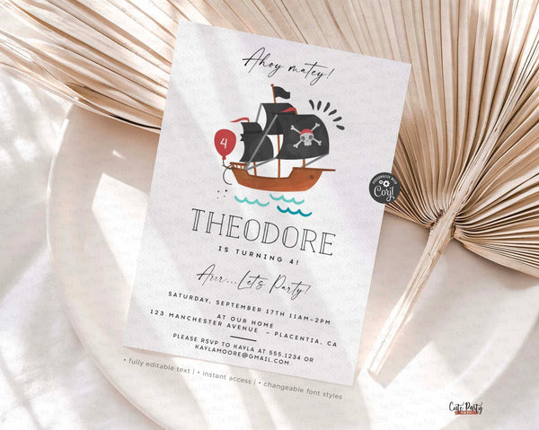 Modern Pirate Birthday Party invitation - Digital Download