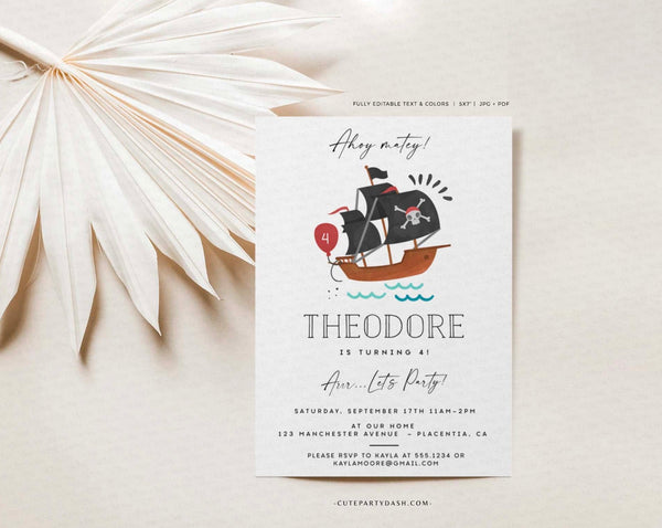 Modern Pirate Birthday Party invitation - Digital Download