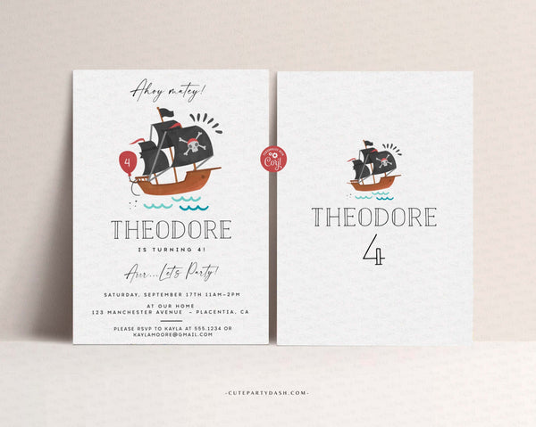 Modern Pirate Birthday Party invitation - Digital Download