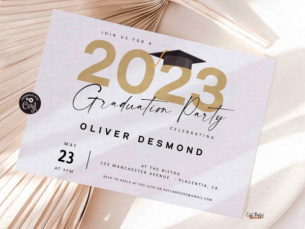 EDITABLE Graduation Party invitation Template, Modern Graduation Invite, Printable Grad cap Invitation - Instant Download